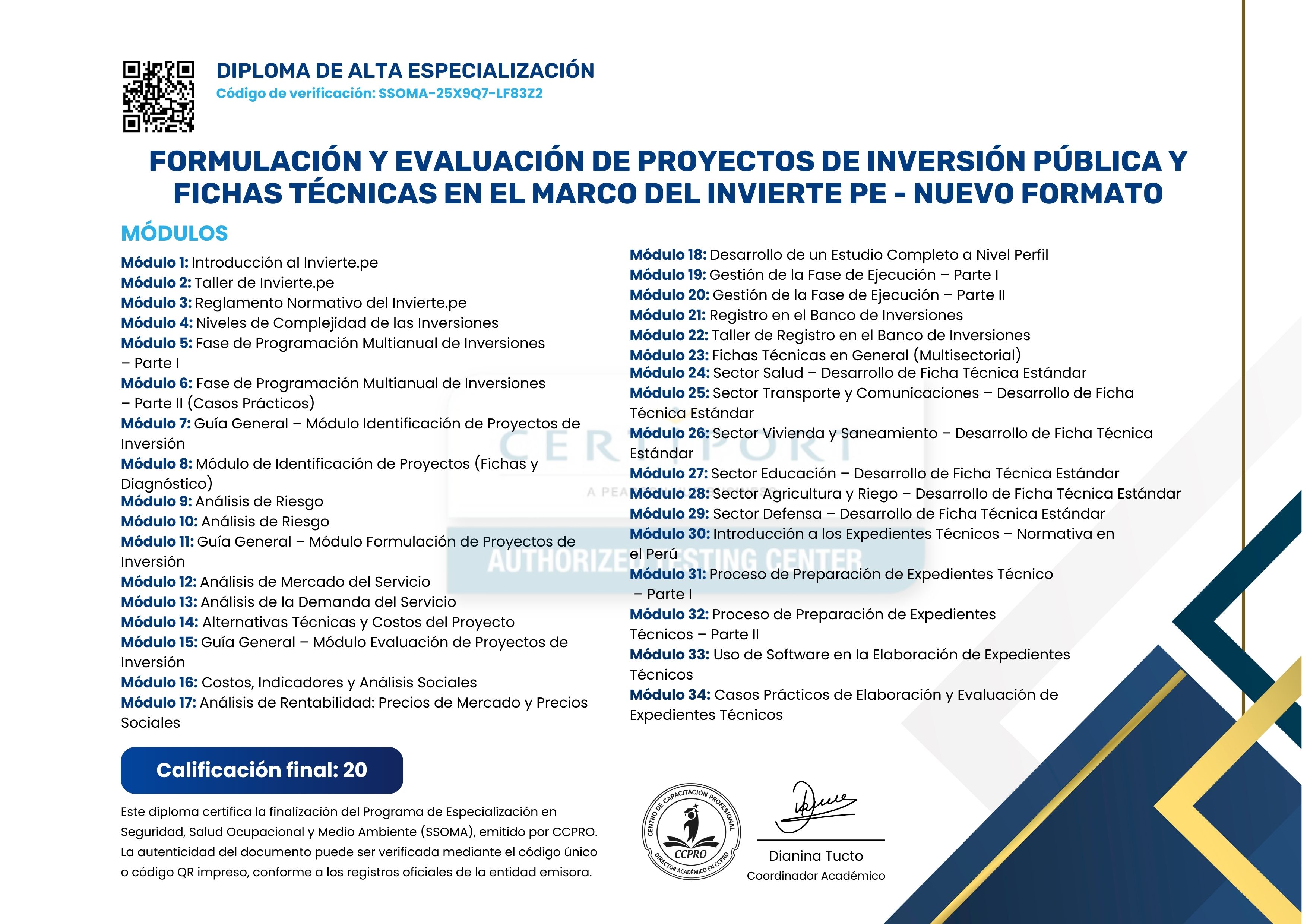 Certificado Oficial Reverso